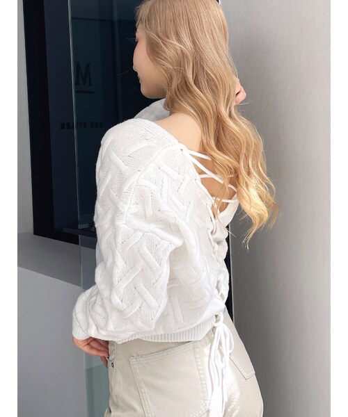 GYDA（ジェイダ）の「BACKレースアップニットカーディガン（カーディガン/ボレロ・レディース・オフホワイト/ブラック/ボルドー・F）」の17枚目の写真