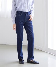 nissen | ストレッチ股ずれしにくい裏起毛パウダーデニムストレートパンツ（もっともっとゆったりヒップ）（股下73ｃｍ）(デニムパンツ)