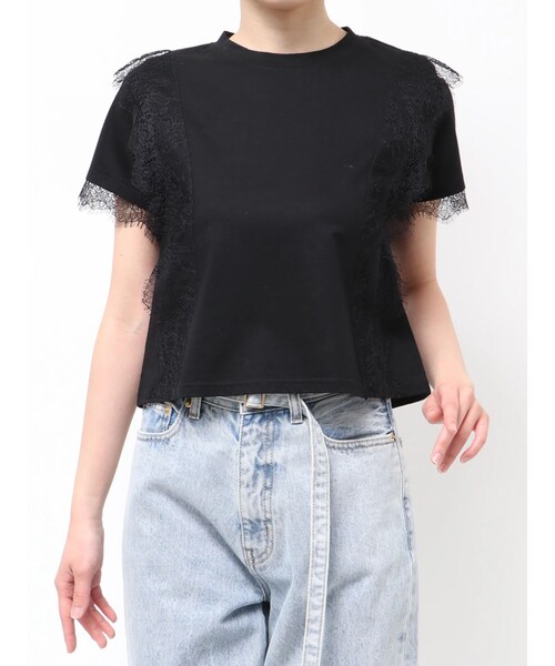 LAGUNAMOON（ラグナムーン）の「レースドッキングTシャツ（Tシャツ/カットソー・レディース・ホワイト/グレー/ブラック・F）」の6枚目の写真
