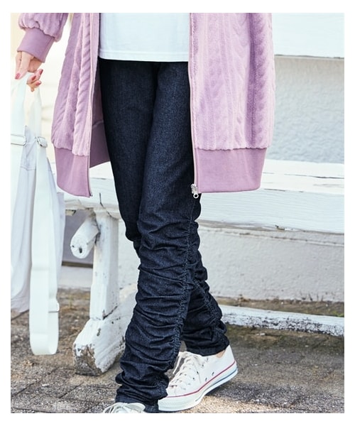 nissen（ニッセン）の「大きいサイズ　シャーリングすごのびストレッチデニムスリムパンツ（チュニック用）（ゆったりヒップ）（パンツ・レディース・オーバーダイベージュ/インディゴブルー・L/LL/3L/4L/5L/6L/8L/10L）」の10枚目の写真