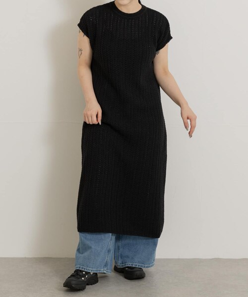 THE GOODLAND MARKET（ザグッドランドマーケット）の「米富繊維　SHADOW STRIPE KNIT ONE-PIECE（ワンピース・レディース・64BLACK/01MONO・FREE）」の4枚目の写真