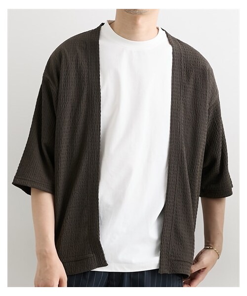 nissen（ニッセン）の「きれいめ7分袖トップス2点セット（楊柳7分袖カーディガン＋半袖Ｔシャツ）（カーディガン/ボレロ・メンズ・チャコール/ブラウン・M/L/LL）」の6枚目の写真