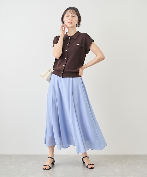 ROPE' PICNIC(ロペピクニック)の「八方映えニット 金ボタンフレンチスリーブポロカラーカーディガン/UVカット・接触冷感・イージーケア(カーディガン/ボレロ・レディース・ブラック/オフホワイト/ブラウン/サックス/ラベンダー・F)」の17枚目の写真