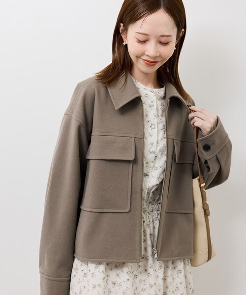ROPE' PICNIC（ロペピクニック）の「ジャージーメルトンシリーズ ポケット付きジップブルゾン/リンクコーデ（ブルゾン・レディース・チャコール/ライトグレー/ブラウン系/ベージュ・F）」の3枚目の写真