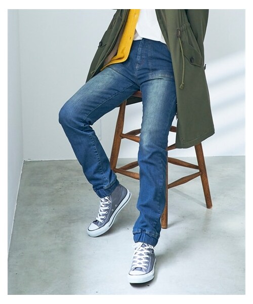 nissen（ニッセン）の「大きいサイズ  超ラクチンなすごのびストレッチ裏起毛デニムゆるテーパードジョガーパンツ（ゆったり太もも）（選べる２レングス）（パンツ・レディース・オーバーダイブラウン/ウォッシュドブルー/ネイビー・L/LL/3L/4L/5L/6L/8L/10L）」の7枚目の写真