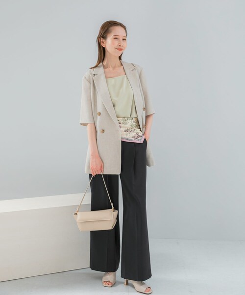 URBAN RESEARCH ROSSO（アーバンリサーチロッソ）の「防シワ リネンライクハーフスリーブジャケット（テーラードジャケット・レディース・L.BEIGE/BLACK・36/38）」の21枚目の写真