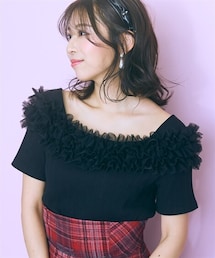 marun | <大きいサイズ>テレコリブチュールトップス marun(Tシャツ/カットソー)