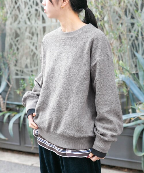 EKAL（エカル）の「パイル編みクルーニット（ニット/セーター・レディース・グレージュ/ネイビー・One）」の5枚目の写真