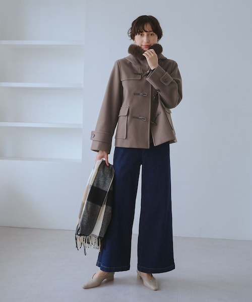 ROPE' PICNIC（ロペピクニック）の「ジャージーメルトンシリーズ ファー付きショートダッフルコート/リンクコーデ（ダッフルコート・レディース・キナリ/ブラウン系/ネイビー・L/M）」の20枚目の写真