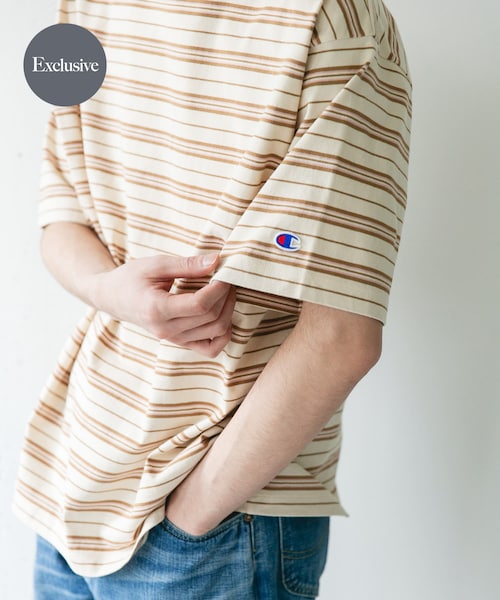 URBAN RESEARCH DOORS（アーバンリサーチドアーズ）の「『別注』CHAMPION×DOORS　BORDER T-SHIRTS（Tシャツ/カットソー・メンズ・NAVY/BEIGE/L.BROWN・M/L/XL）」の2枚目の写真