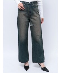 GYDA | ハイウエストSymmetryGYDA INNER RIPPEDワイドデニムパンツ(デニムパンツ)