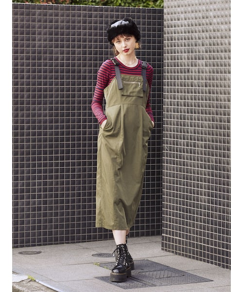 ★３BIGポケット ミリタリー ペイント カーキ ジャンパースカート★ jouetie（ジュエティ）の「ミリタリージャンスカ（ジャンパースカート
