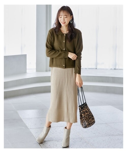 nissen（ニッセン）の「大きいサイズポコポコ編の衿付カーディガンとノースリーブワンピースの２点セット（ワンピース・レディース・カシス+ブラウン/カーキ+アイボリー/黒+黒・L/LL/3L/4L/5L/6L/8L/10L）」の10枚目の写真