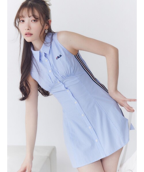 RESEXXY（リゼクシー）の「【FILA】サイドラインシャツワンピース（シャツワンピース・レディース・ブラック/ブルー・F）」の13枚目の写真