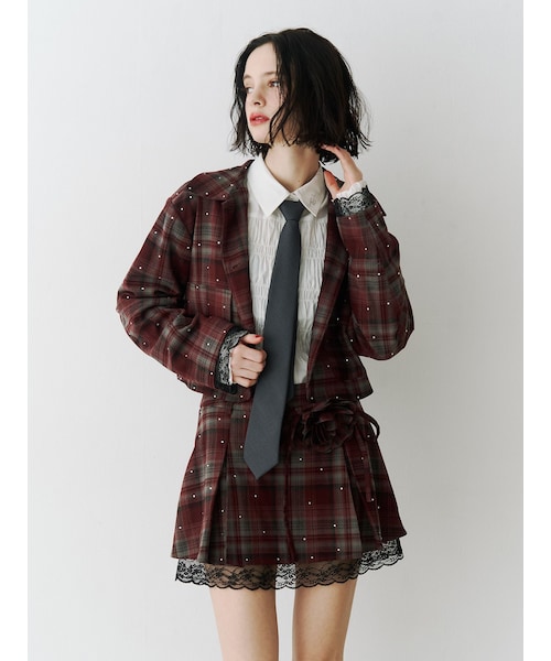 jouetie（ジュエティ）の「ステンカラーラインストーンショートジャケット【セットアップ対応】（セットアップ・レディース・グレー/レッド/ブラウン・M）」の3枚目の写真