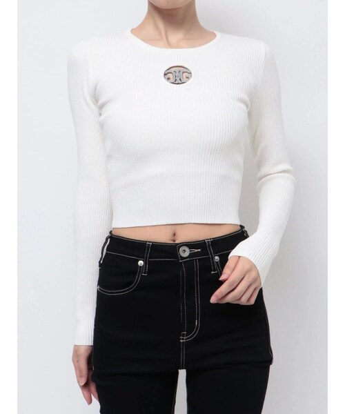 GYDA（ジェイダ）の「Symmetry GYDA MOLDクルーネックニットトップス（ニット/セーター・レディース・ライトグレー/アイスブルー/オフホワイト/ブラック/スカイブルー・F）」の3枚目の写真