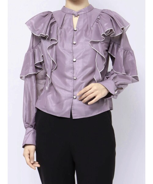 dazzlin（ダズリン）の「バイカラーラインフリルブラウス（シャツ/ブラウス・レディース・アイボリー/グレー/ブラック/パープル・F）」の18枚目の写真