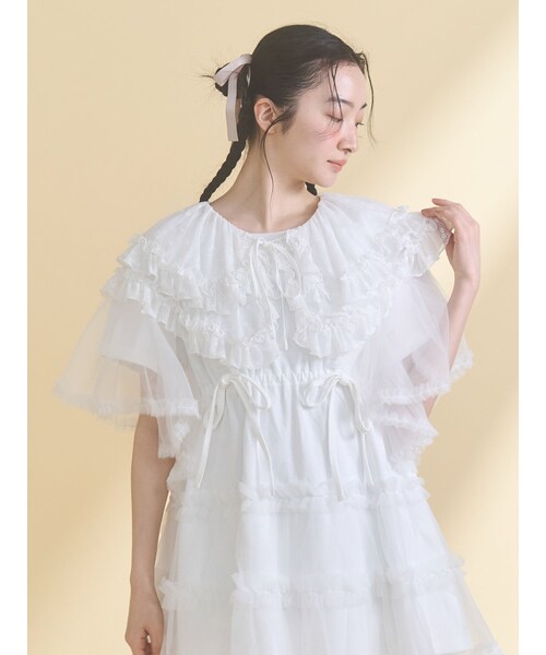 merry jenny（メリージェニー）の「sheer frill 2wayつけ襟（付け襟・レディース・オフホワイト/アイボリー/ピンク・F）」の4枚目の写真