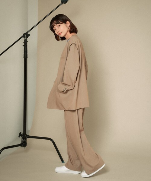 KBF（ケイビーエフ）の「2WAYノーカラージャケット（ノーカラージャケット・レディース・GRAY CHECK/BEIGE/BLUE・one）」の9枚目の写真