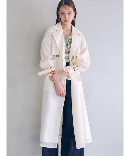 MERCURYDUO（マーキュリーデュオ）の「シアートレンチ（トレンチコート・レディース・アイボリー/ピンク・S/M）」の2枚目の写真