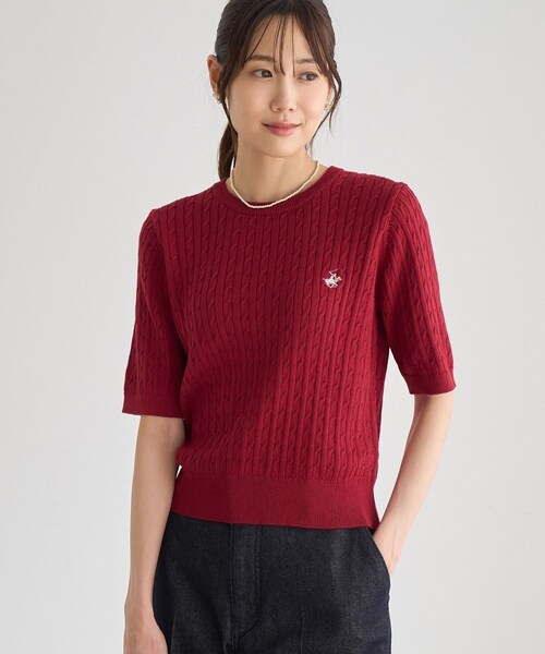 ROPE' PICNIC(ロペピクニック)の「【BEVERLY HILLS POLO CLUB別注】ケーブルニットプルオーバー(ニット/セーター・レディース・ライトグレー/キナリ/ネイビー/レッド・F)」の4枚目の写真