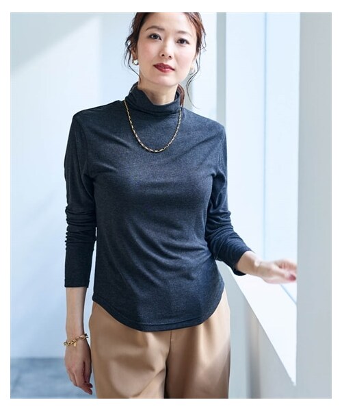 nissen（ニッセン）の「ハイネックカットソープルオーバー【OtonaSMILE】（シャツ/ブラウス・レディース・オフホワイト/杢チャコールグレー/ラベンダー・M/L/LL/3L/4L/5L/6L）」の2枚目の写真