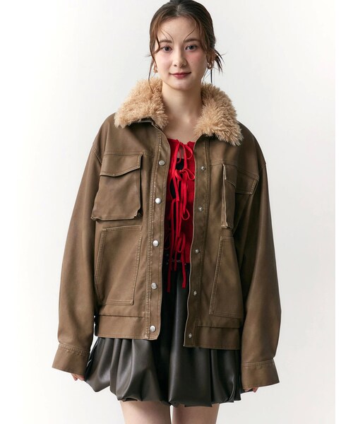 CALNAMUR（カルナムール）の「ファーカラーフェイクレザーモンスターブルゾン（ブルゾン・レディース・ブラック/ブラウン/ベージュ・F）」の15枚目の写真