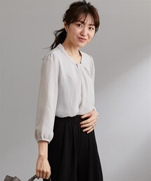 nissen | カットソー裏地付　シフォンボウタイ風8分袖ブラウス(シャツ/ブラウス)