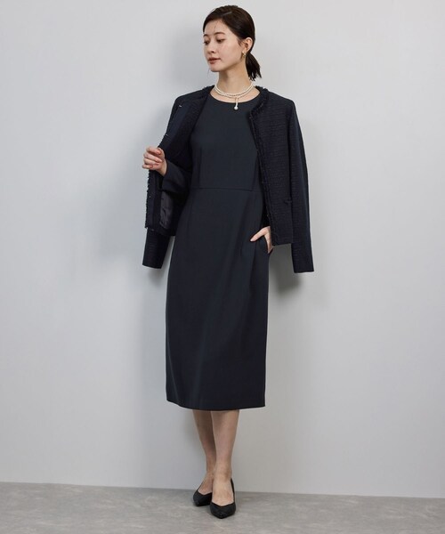 ROPE'（ロペ）の「トリアセダブルクロス ウエストコンシャスワンピース/イージーケア・セットアップ対応・25AW（ワンピース・レディース・ネイビー・36/38/40）」の6枚目の写真