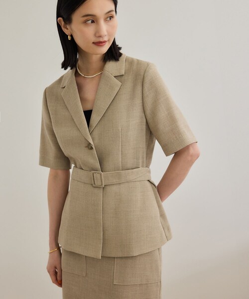 ROPE'（ロペ）の「リネンライク ベルテッドジャケット/セットアップ対応（テーラードジャケット・レディース・ブラック/ベージュ・36/38）」の9枚目の写真