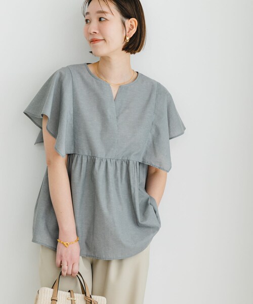 URBAN RESEARCH ROSSO（アーバンリサーチロッソ）の「『UR TECH』F by ROSSO　スクエアスリーブブラウス（シャツ/ブラウス・レディース・BLUE ST/GRAY/MINT/PINK/NAVY・FREE）」の7枚目の写真