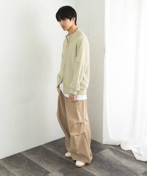 SENSE OF PLACE by URBAN RESEARCH（センスオブプレイスバイアーバンリサーチ）の「『ユニセックス』『洗濯可』シアーメッシュドライバーズカーディガン（カーディガン/ボレロ・メンズ・BLACK/IVORY/MINT・M/L）」の12枚目の写真