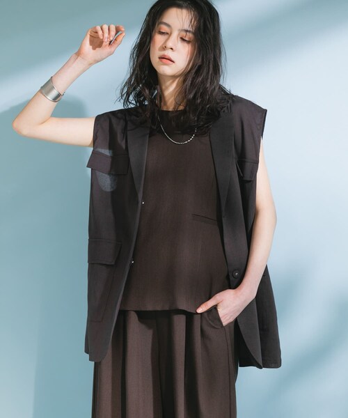 KBF（ケイビーエフ）の「ミリタリーシアーベスト（テーラードジャケット・レディース・D.BROWN/L.BEIGE/BISCUIT・one）」の11枚目の写真