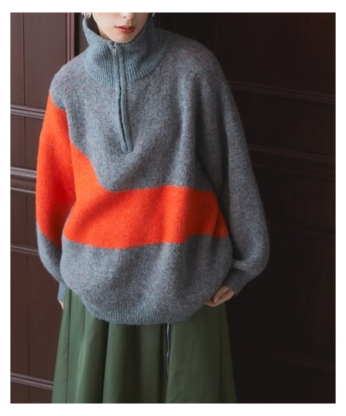 nissen（ニッセン）の「ハーフジップアップ配色ニュアンスデザインニットトップス ［Soiunique］（ニット/セーター・レディース・杢グレー×オレンジ/ネイビー×ライト杢グレー・1(M-L)/2(L-LL)）」の10枚目の写真