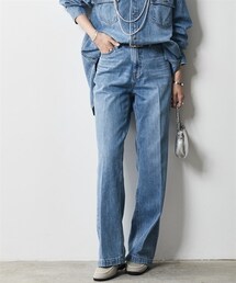 CHIC STYLE | 大きいサイズ綿100％センタープレスワイドデニムパンツシックスタイル(デニムパンツ)