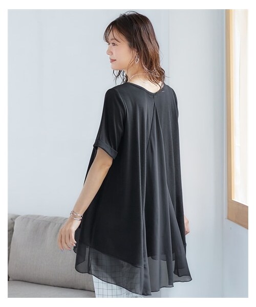 nissen（ニッセン）の「大きいサイズ　吸汗速乾５分袖シフォン切替カットソーチュニック（チュニック・レディース・ロイヤルブルー/黒/カーキ/パープル・L/LL/3L/4L/5L/6L/8L/10L）」の11枚目の写真