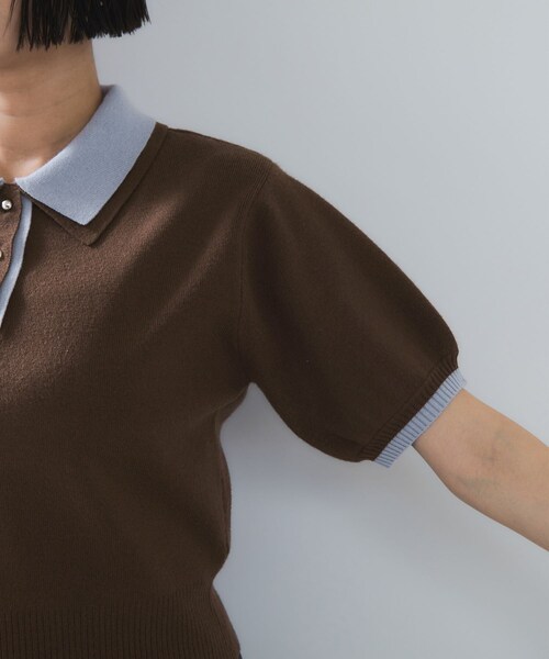 VIS（ビス）の「ダブルカラーポロトップス（ポロシャツ・レディース・チャコール/キナリ/ブラウン・F）」の21枚目の写真
