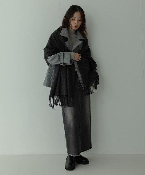 URBAN RESEARCH Sonny Label（アーバンリサーチサニーレーベル）の「大判ウールストール（マフラー・レディース・チャコール/Lグレー/ベージュ/ボルドー・One）」の14枚目の写真