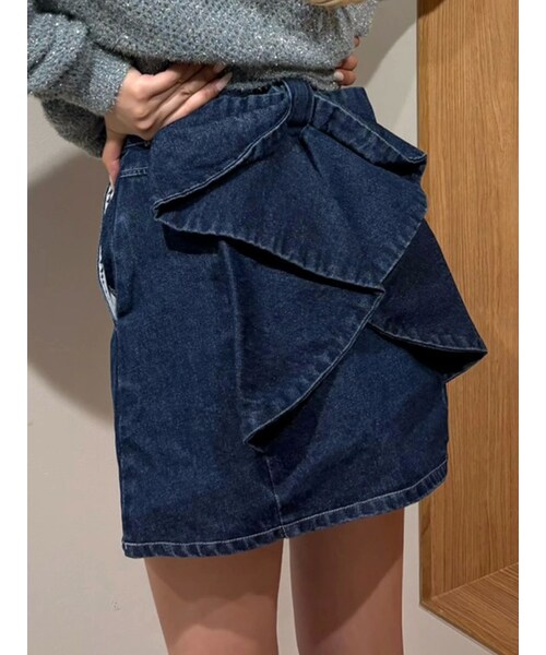 CALNAMUR（カルナムール）の「リボンデニムスカート（デニムスカート・レディース・ブラック/ブルー・XS/S/M）」の6枚目の写真
