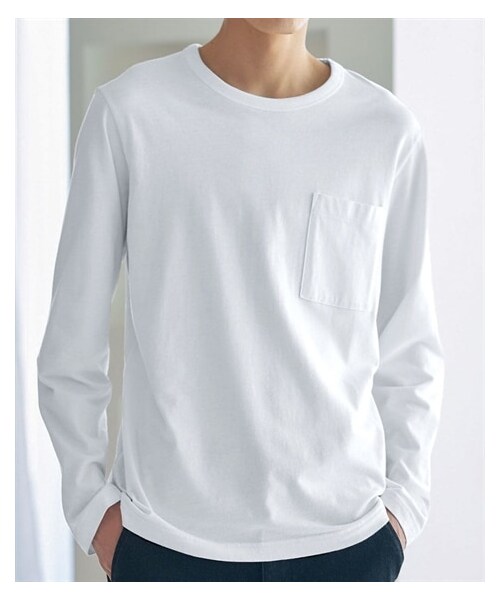 nissen（ニッセン）の「クルーネック長袖Tシャツ（Tシャツ/カットソー・メンズ・オフホワイト/杢グレー/ネイビー/黒・M/L/LL/3L/4L/5L/6L/8L/10L）」の12枚目の写真