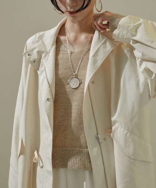 ADAM ET ROPE'（アダムエロペ）の「[24SS]ミリタリースタンドカラーコート/モッズコート【撥水加工・洗える】（ミリタリージャケット・レディース・ブラウン系/オフホワイト・F）」の18枚目の写真