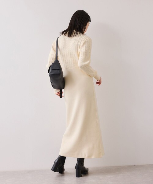 VIS（ビス）の「ポロケーブルモチモチニットワンピース（ワンピース・レディース・オフホワイト/ベージュ系/ネイビー・F）」の9枚目の写真