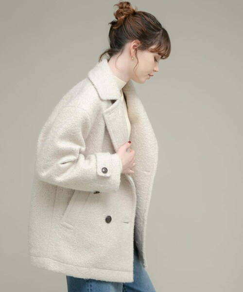 URBAN RESEARCH Sonny Label（アーバンリサーチサニーレーベル）の「ウールライクカーリーシャギーコクーンコート（テーラードジャケット・レディース・エクリュ/グレー/チャコール・FREE）」の7枚目の写真