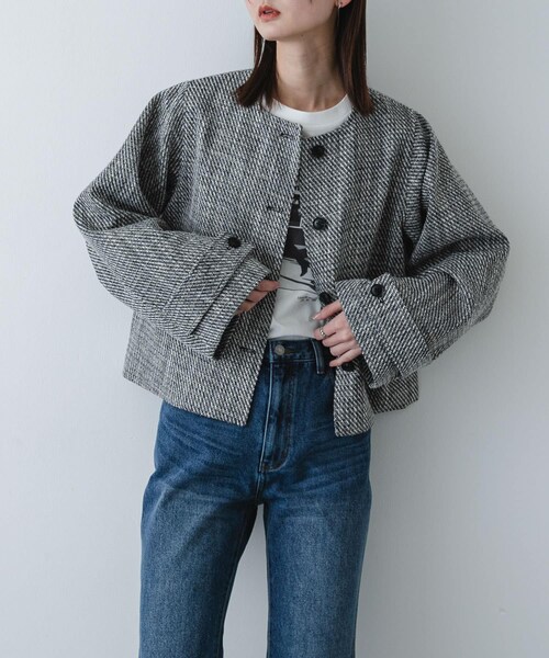 SENSE OF PLACE by URBAN RESEARCH（センスオブプレイスバイアーバンリサーチ）の「ツイードノーカラージャケット（ノーカラージャケット・レディース・WHT×BLK/BLK×WHT・One）」の6枚目の写真
