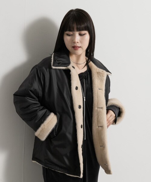 THE GOODLAND MARKET（ザグッドランドマーケット）の「&her　Reversible Fur Blouson（テーラードジャケット・レディース・BLACK/BROWN・Free）」の9枚目の写真