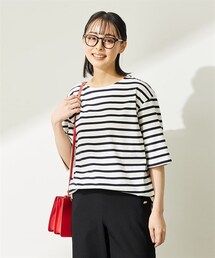 nissen | 大きいサイズ　綿100％素材ルーズシルエットバスクＴシャツ　５分袖(Tシャツ/カットソー)