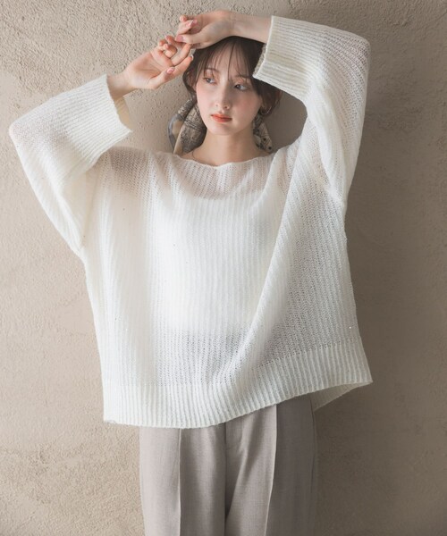 URBAN RESEARCH ROSSO（アーバンリサーチロッソ）の「モヘア混スパンコールシアーニット（ニット/セーター・レディース・OFF WHITE/MINT・Free）」の9枚目の写真