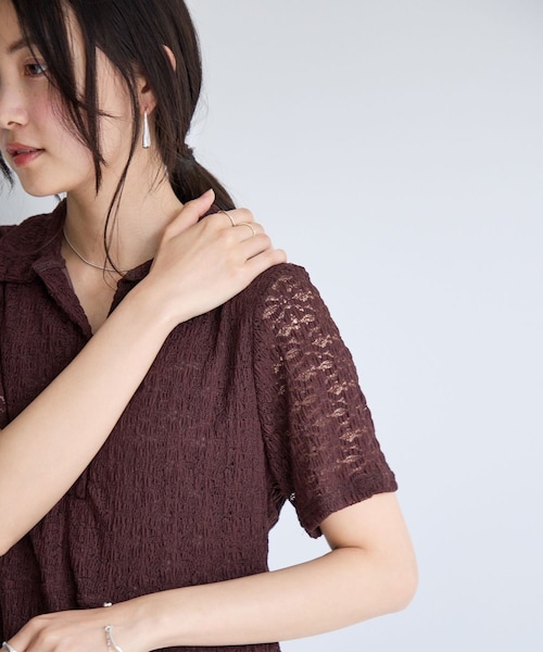 VIS(ビス)の「カットレース半袖ポロワンピース(ワンピース・レディース・キナリ/ブラウン・F/PF)」の22枚目の写真