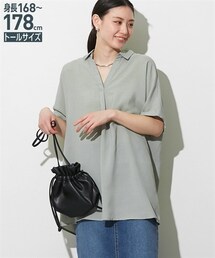 slattgir | 高身長 麻調スキッパーブラウス(トールサイズ)(シャツ/ブラウス)