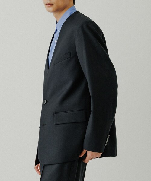 ADAM ET ROPE'（アダムエロペ）の「ハードクロス ノーカラージャケット / セットアップ対応（ノーカラージャケット・メンズ・ブラック/ダークブラウン系・L/M）」の11枚目の写真